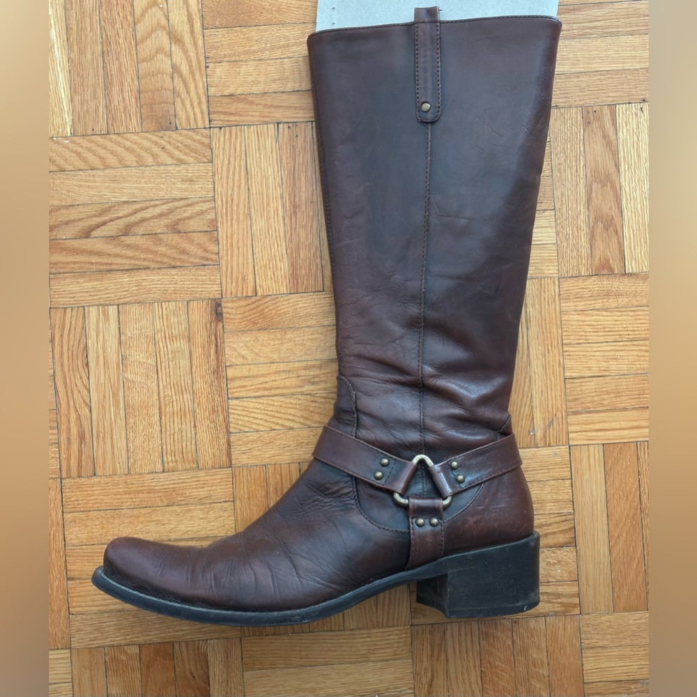 Brown Leather Knee-High Boots western style
